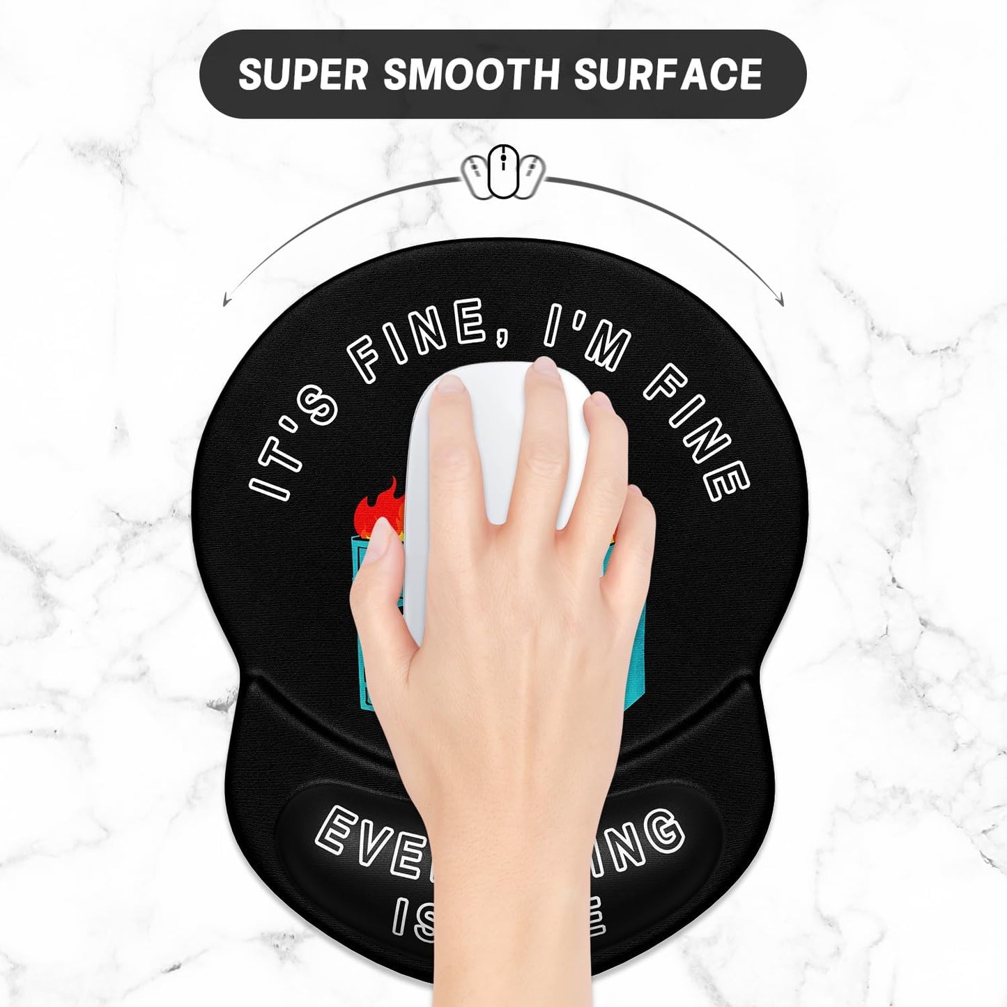 ITNRSIIET Ergonomic Mouse Pad with Gel Wrist Support Small Wrist Rest Smooth Surface Non-Slip PU Base Comfortable Office Supplies Pain Relief, 8.7 x 7.2 inches, Cute Dumpster