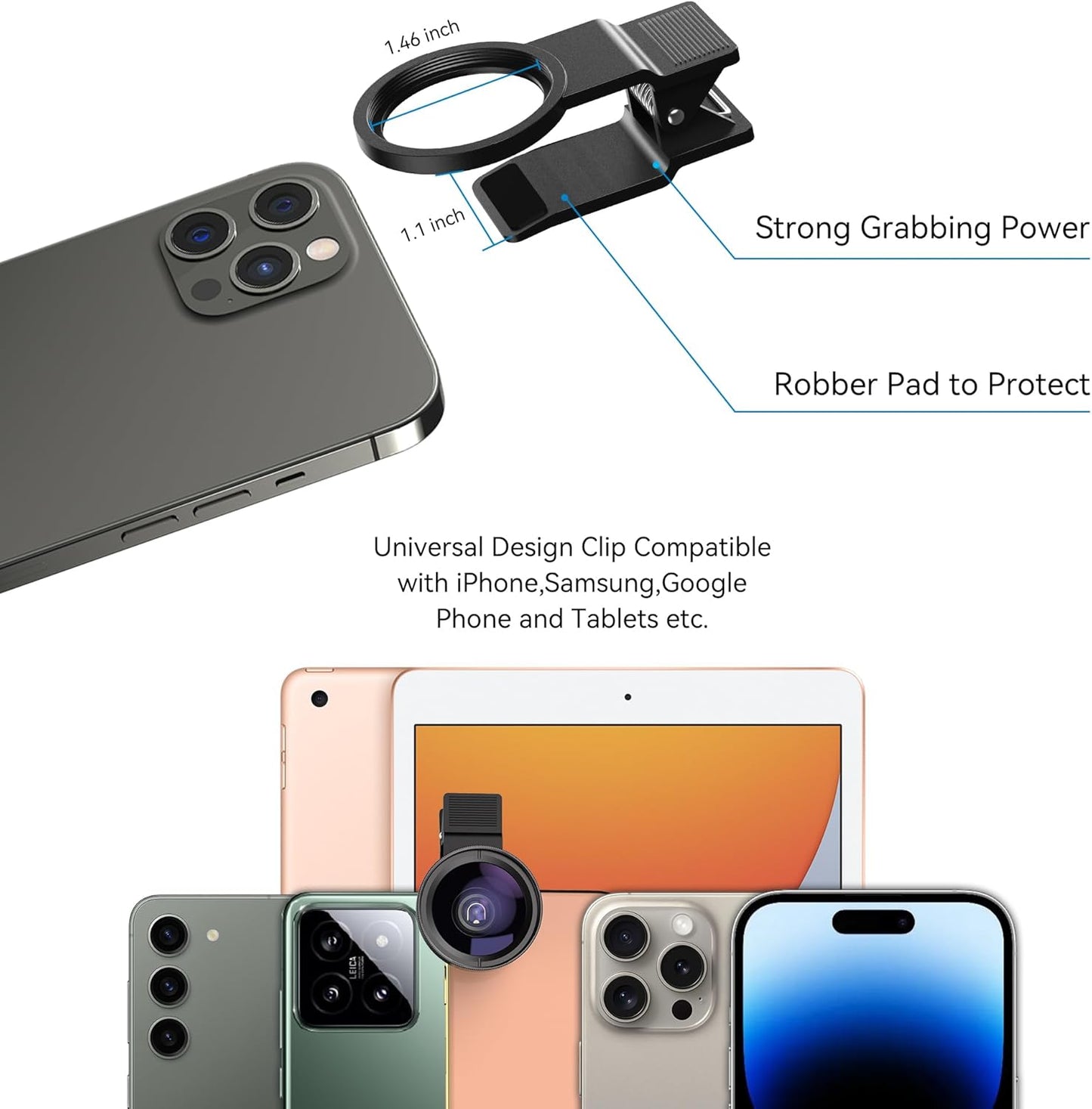 MIAO LAB 2-in-1 Phone Camera Lens Kit, 12.5X Macro + 0.45X Wide Angle (140°) Cell Phone Clip-on Lens for iPhone/Android, Includes Travel Bag