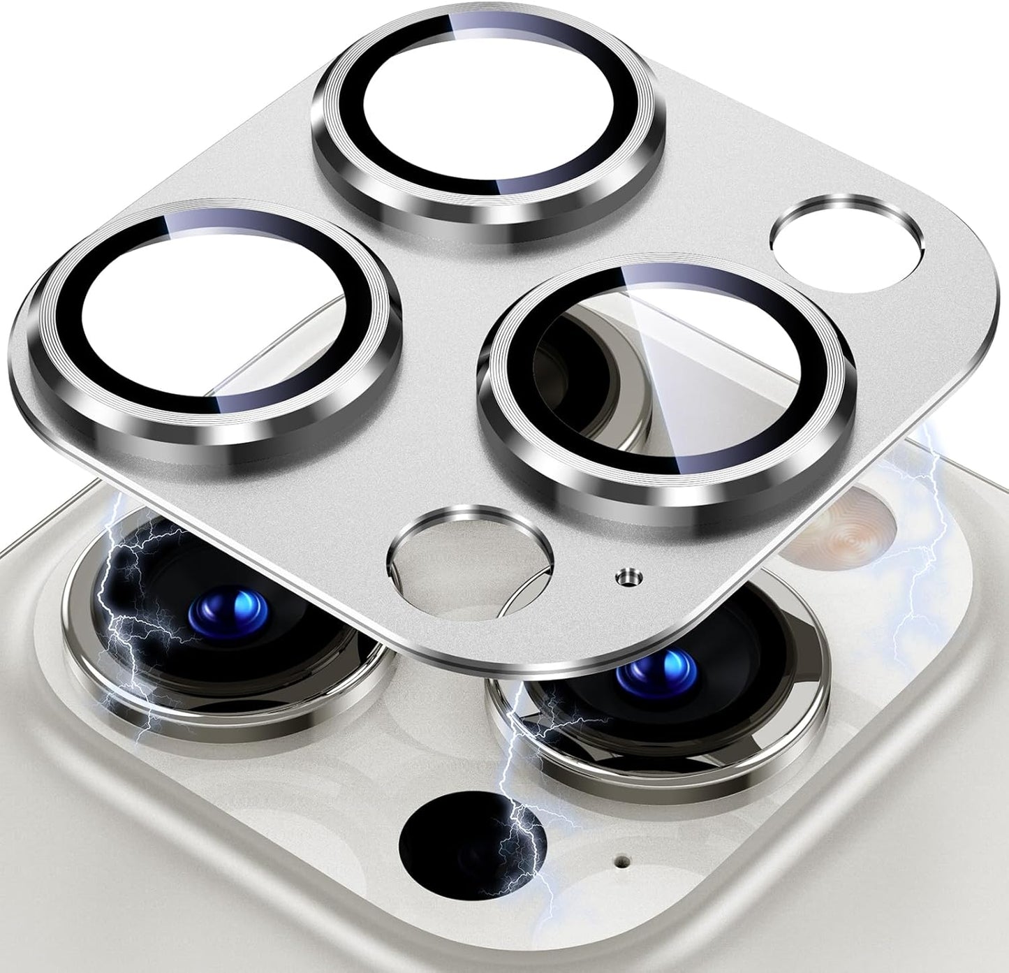 Uyiton for iPhone 13 Pro/iPhone 13 Pro Max Camera Lens Protector, [Strong Adsorption] [Drop Protection] Metal Ring Tempered Glass Rear Camera Screen Cover - Silver