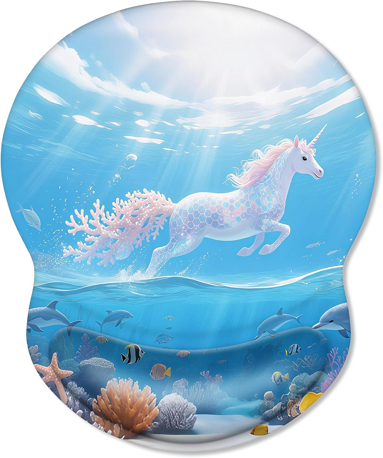 ITNRSIIET Ergonomic Mouse Pad with Comfort Gel Wrist Rest, Non-Slip PU Base, Smooth Textured Surface, Reduces Hand Fatigue & Wrist Pain, 8.7 x 7.2 Inch for Office Gaming Home, Ocean