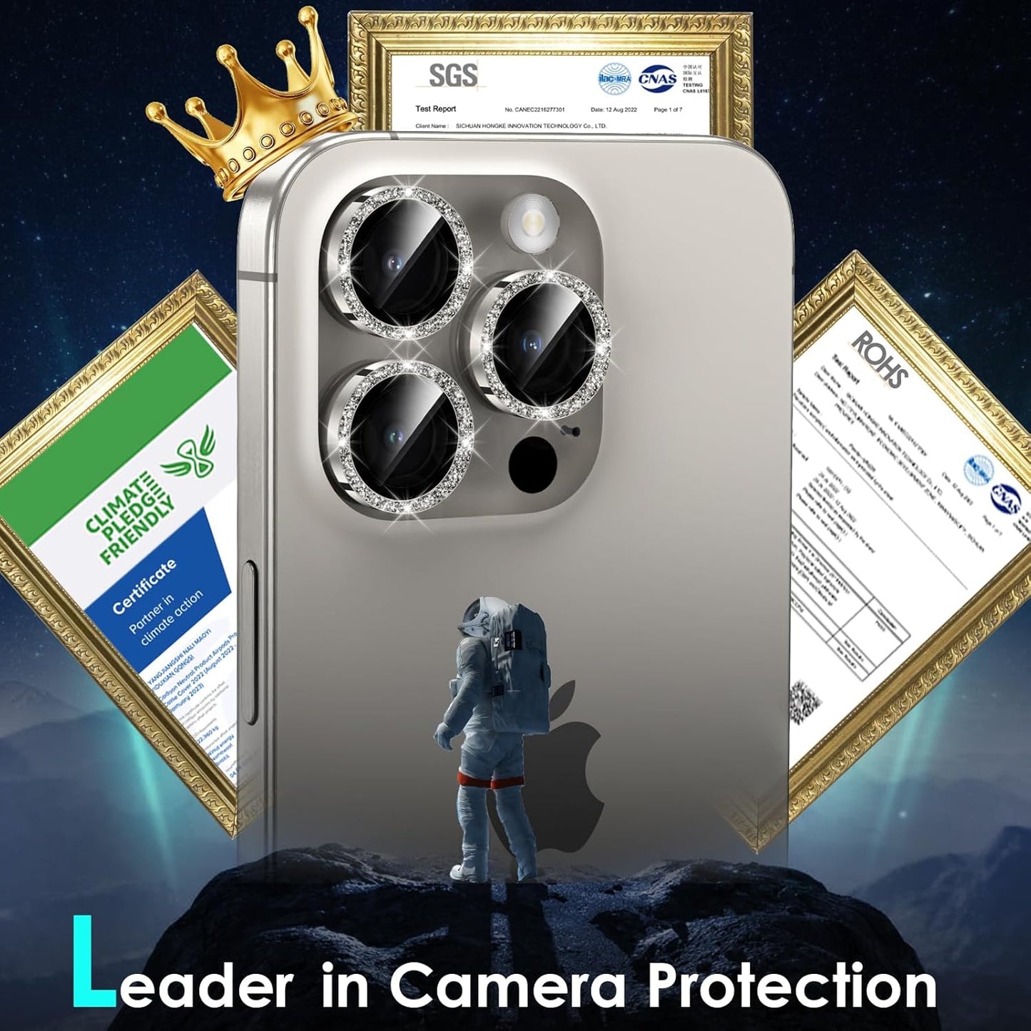 YWXTW Designed for iPhone 15 Pro/iPhone 15 Pro Max Camera Lens Protector Bling, [New Glitter Design] Individual Metal Tempered Glass Camera Cover Accessories Case Friendly (Natural Titanium Glitter)