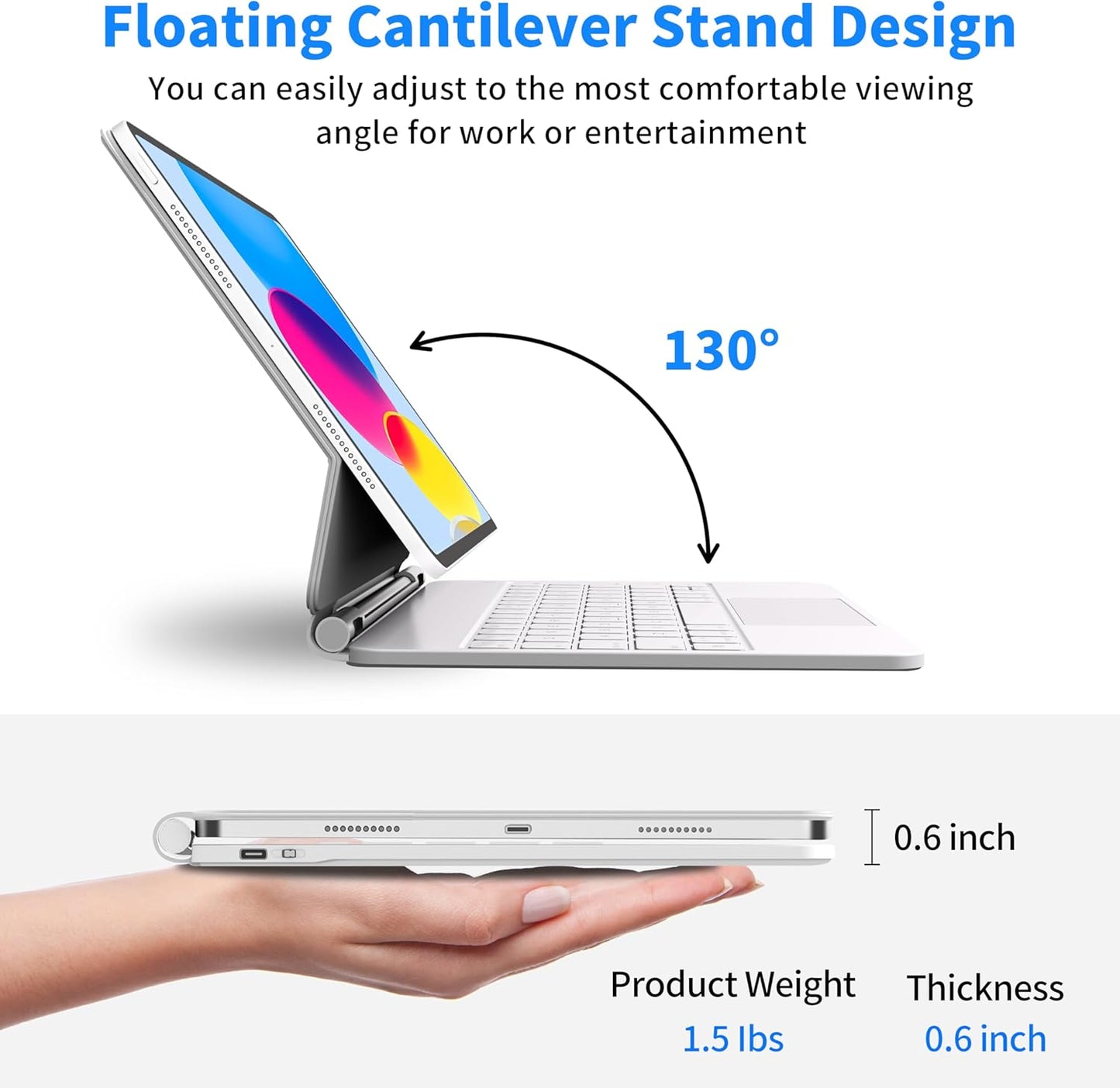 Keyboard Case for iPad 11th (A16, 2025) and iPad 10th Generation (10.9" 2022), Magic Keyboard for ipad 10th Generation with Multi-Touch Trackpad, Floating Cantilever Stand, Backlit Keys (White)