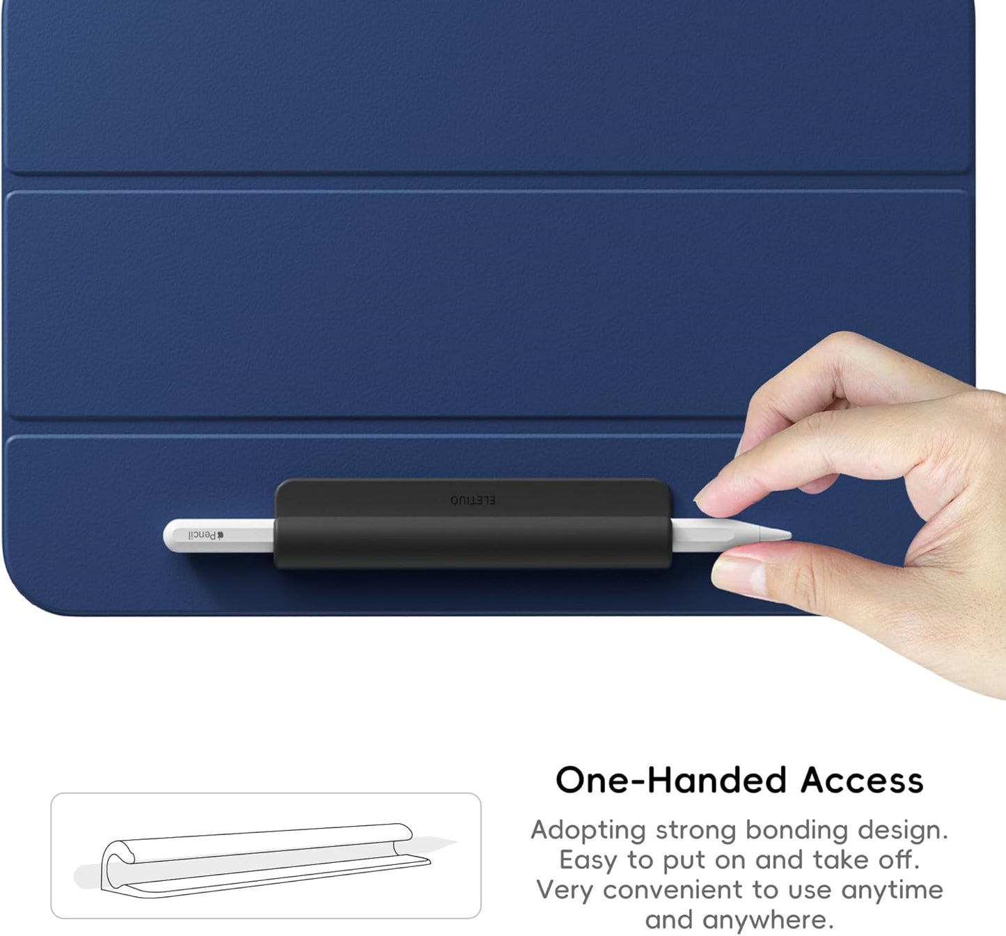 ELETIUO Silicone Pencil Holder Sleeve,Compatible with Apple Pencil (USB-C),Apple Pencil 1st/ 2nd Generation,Strong Adhesive Sticky Attached to iPad Case for Stylus Pens,Black