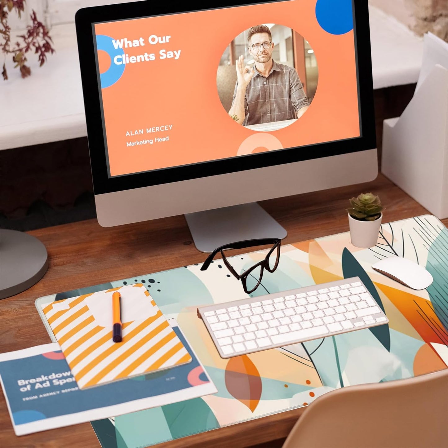 Desk Pad,Abstract Colorful Leaves Desk Mat,Abstract Line Art Large Gaming Mouse Pad for Desk,Extended Big Computer Keyboard Mouse Pad with Non-Slip Base and Stitched Edge,35.4"x15.7"