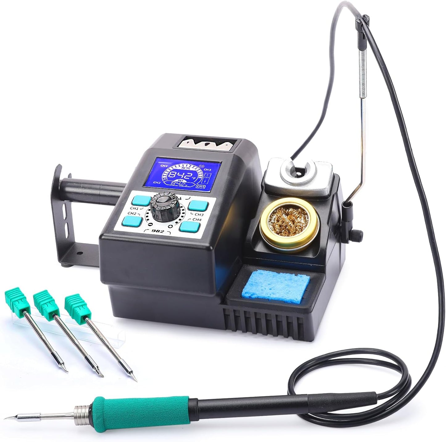 YIHUA 982 Precision Soldering Iron Station Kit with LCD Display, 3 Soldering Tips C245 Cartridge Compatible, Solder Dispenser and 4 Memory Channels, Auto Shutdown, Rapid Heating for Micro Soldering