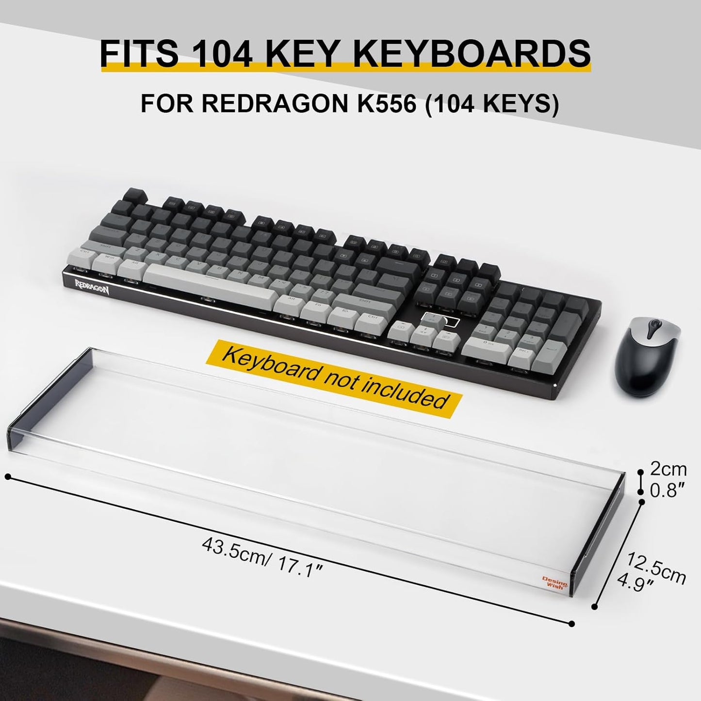 Redragon K556 Desing Wish Keyboard Cover, Water Resistant Half-Covered Acrylic Dust Cover Anti-Cat Lid
