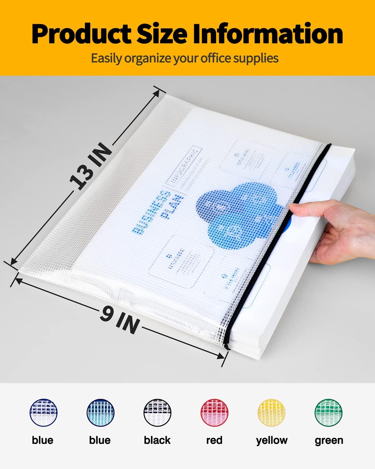 SUNEE Plastic Mesh Zipper Pouch 9x13 in (Black, 12 Packs),Extra Large Water-Resistant Zip Bag for School Office Supplies, Puzzles & Games Organizing Storage