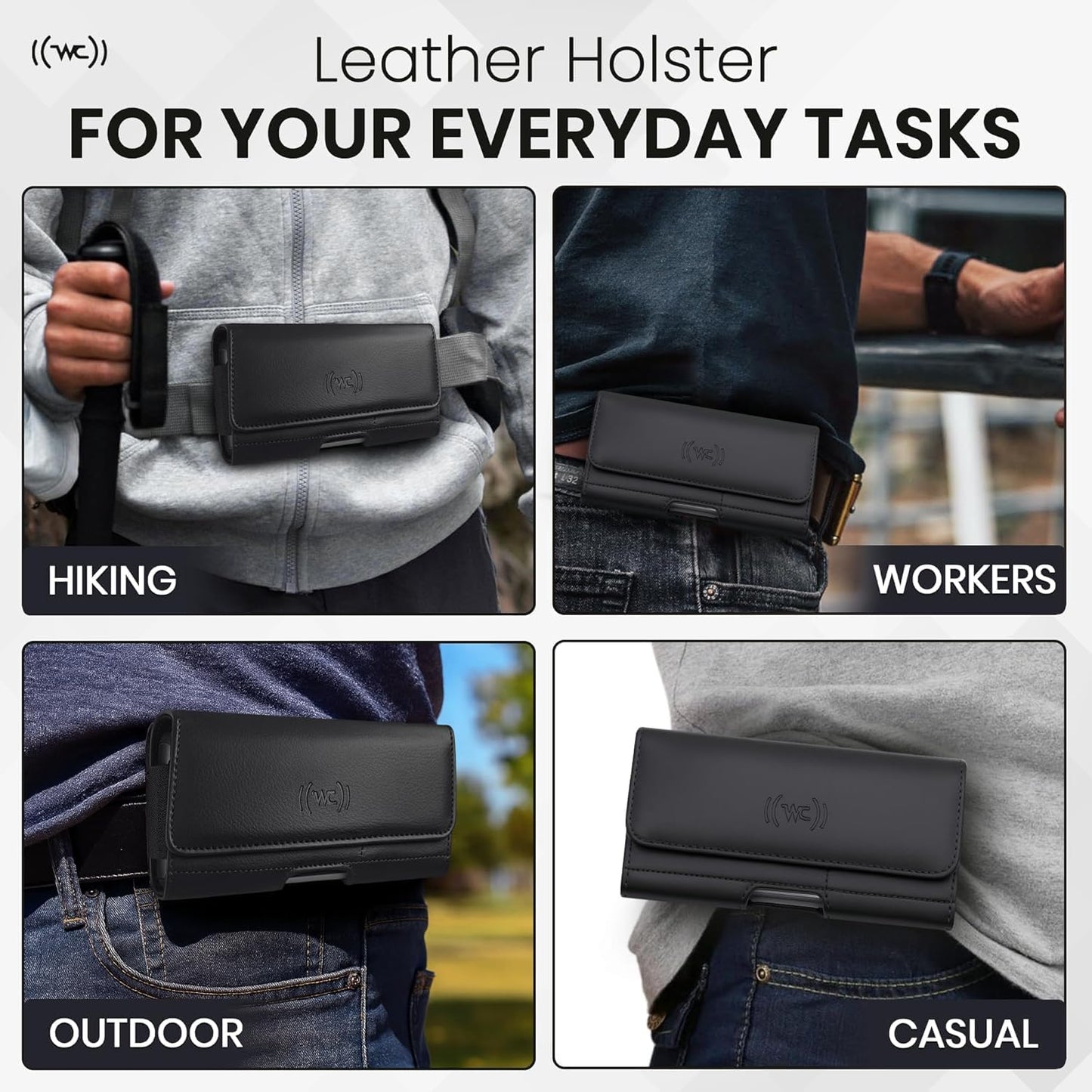 Leather Phone Holster for iPhone 17 Pro, 17, 16 Pro, 16e, 15, 15 Pro, 14, 13, 12, 11, X, XR, XS – Belt Clip Case Pouch for Men & Women | Magnetic Closure | Fits with Protective Cover