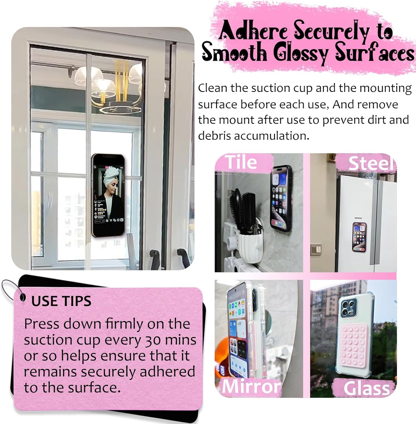 Silicone Suction Phone Case Mount, Silicon Adhesive Phone Accessory for Smartphones, Hands-Free Mirror Shower Phone Holder for Selfies, Tiktok Videos (Green)