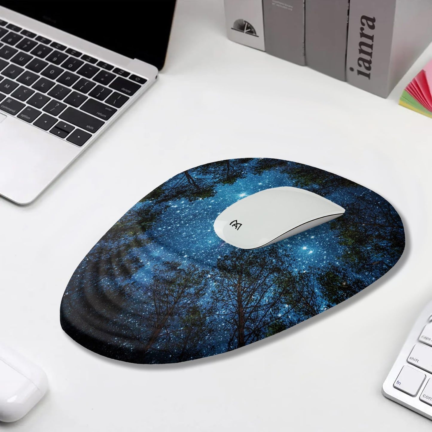 Mouse Pad Wrist Support, Ergonomic Mouse Pad with Wrist Rest, Memory Foam Massage Design & Non-Slip PU Base MousePads for Pain Relief, Desk, Office, Home, Blue Sky Tree