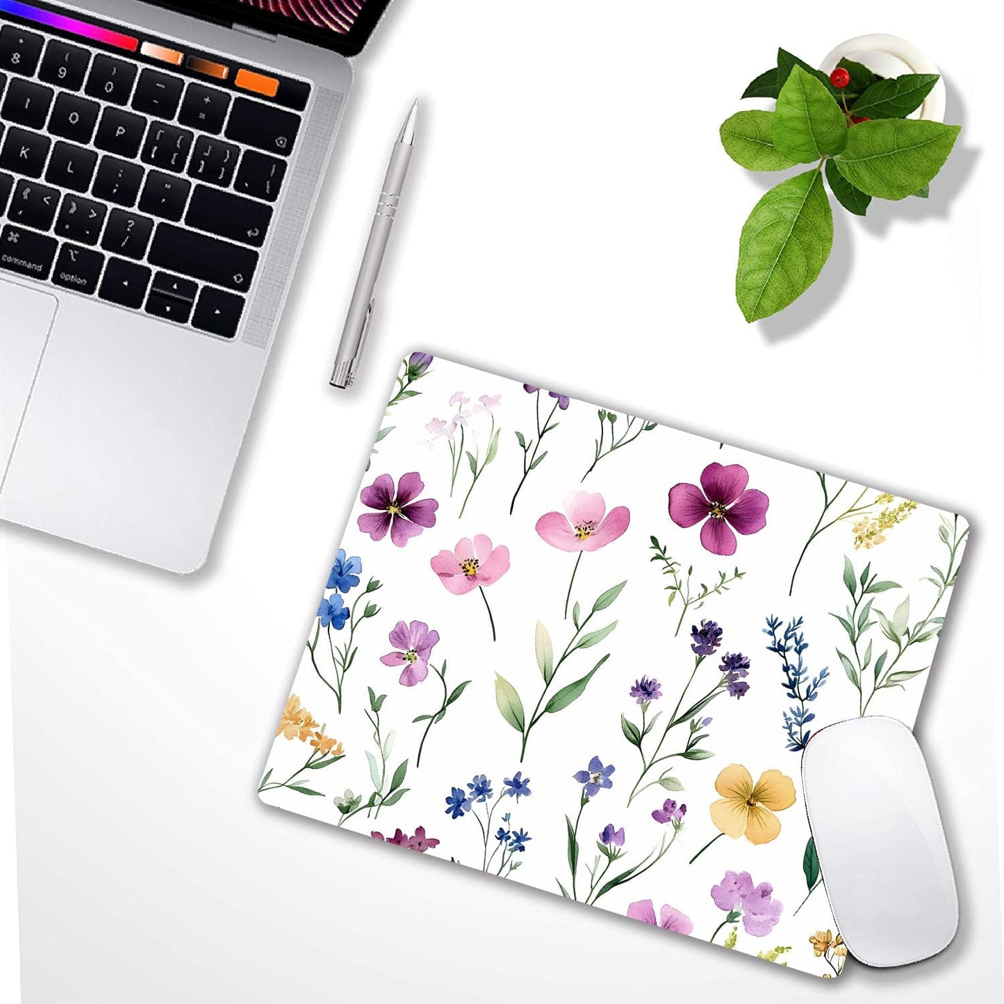 Watercolor Flower Wildflowers Floral Custom Mouse Pad with Non-Slip Rubber, Small Square Design for Wireless Laptop & Computer Mouse Pads for Desk, 9.5 x 7.9 inch Smooth Surface for Gaming & Office