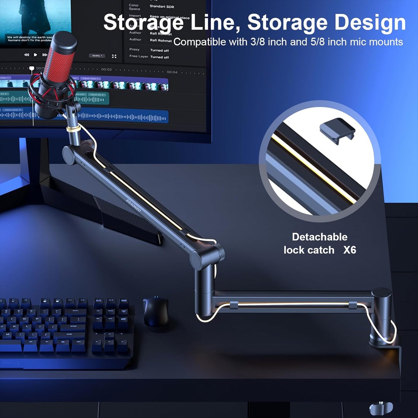 Microphone Arm,Aokeo AK-58 Desk Low Profile Adjustable Mic Boom Arm Stand,Suitable For Blue Yeti,Snowball iCE, HyperX QuadCast,SoloCast,Elgato Wave,Etc