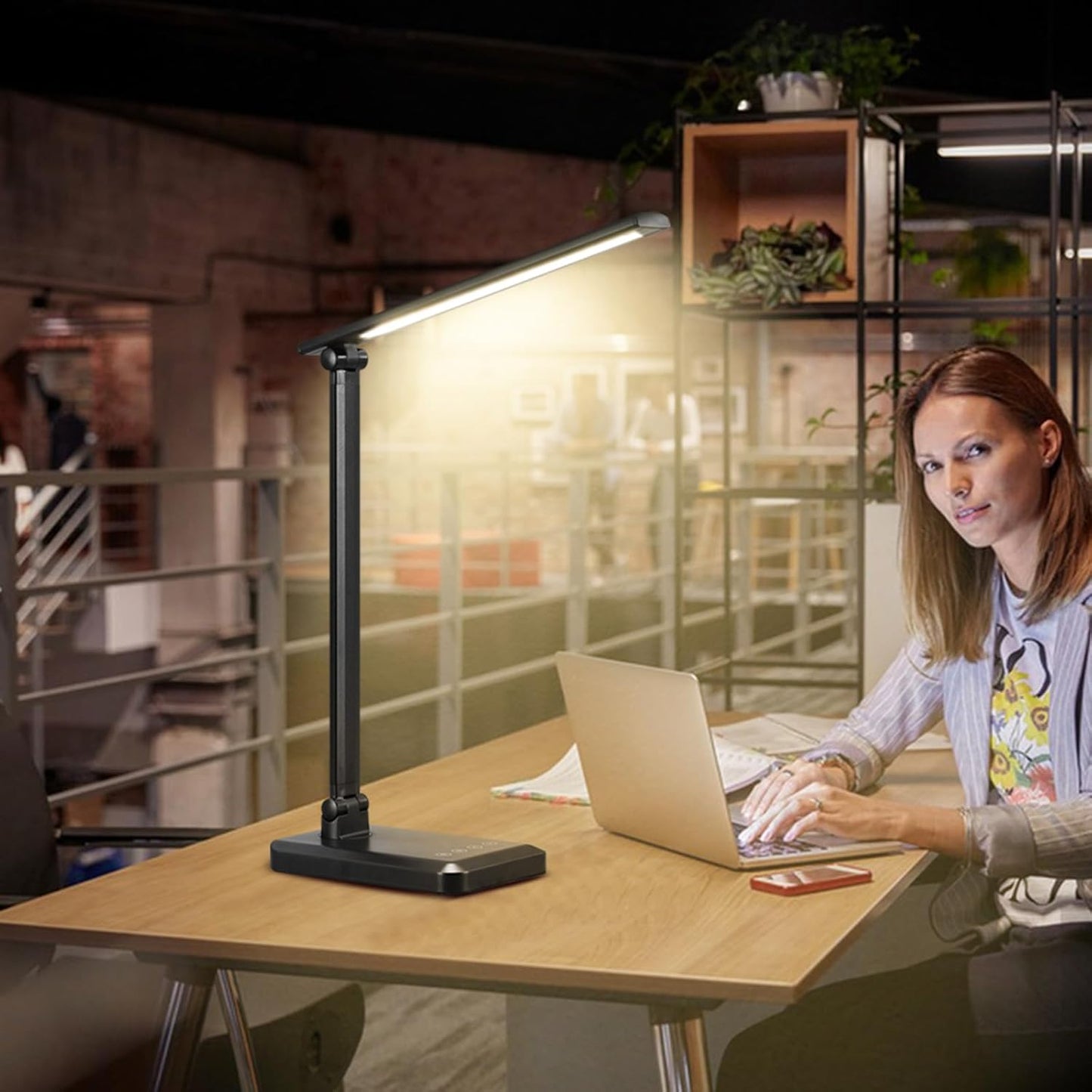 LED Desk Lamp with USB Charging Port Whole White for Home Office Essentials Table Lamp with Eye-Caring 4 Color Temperature Touch Control Stepless Dimming Desk Light for College Dorm