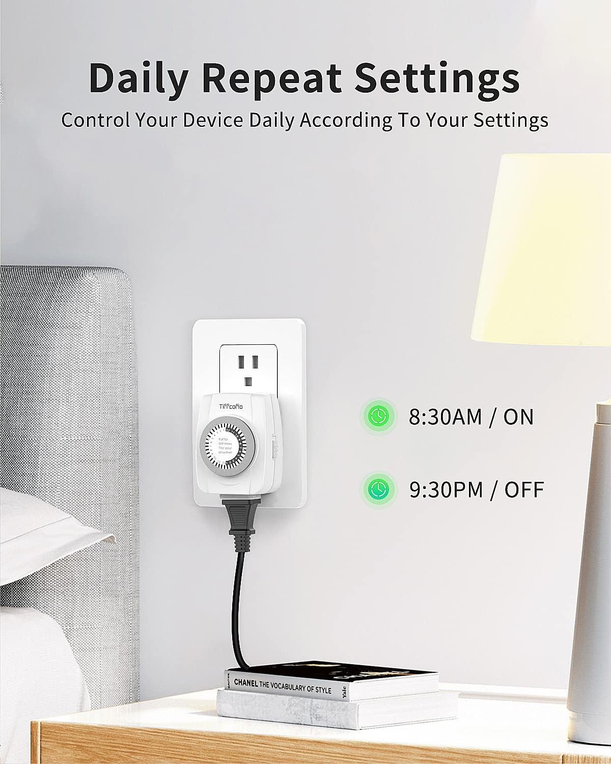 TiFFCOFiO Indoor Mechanical Outlet Timer, 3 Prong Timers for Electrical Outlets, 24-Hour Programmable Plug in Christmas Light Timer, ETL Listed (2 Pack)