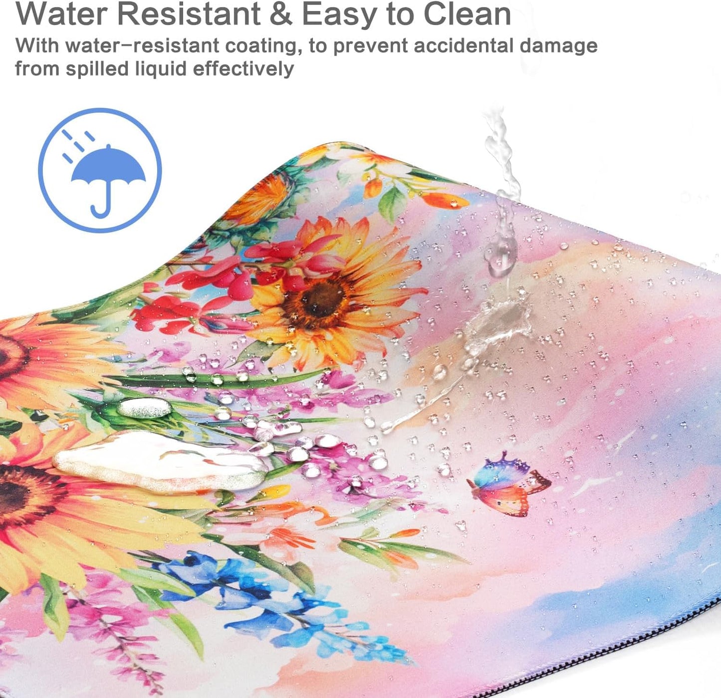 Lokigo Sunflower Mouse Pad Desk Pad Large Gaming Mouse Pad Floral Butterfly Non-Slip Rubber Base Mousepad Keyboard Writing Desk Mat for Home Office Work Study Gaming 31.5"x15.7", Flowers