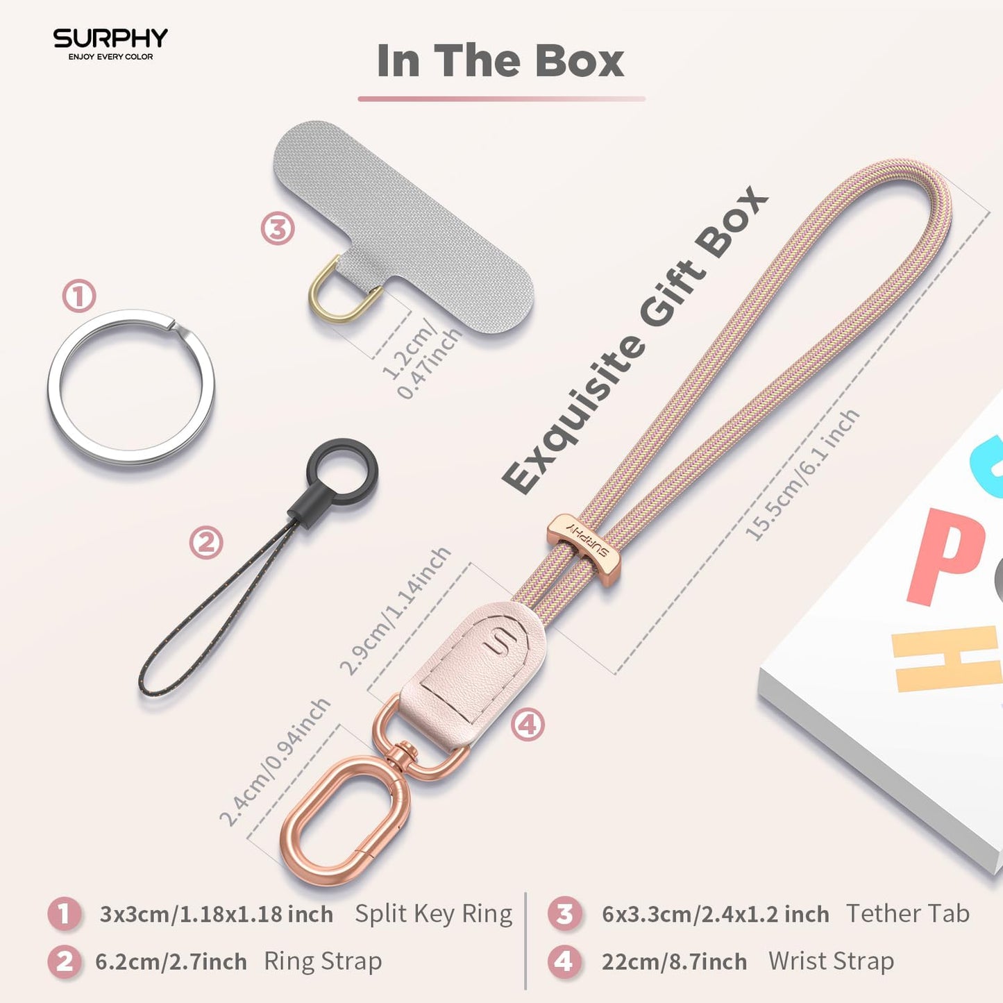 SURPHY Phone Wrist Strap, Keychain Wristlet, Phone Strap Charm with Tether Tab, Cellphone Lanyard Wrist, Key Chain for Women