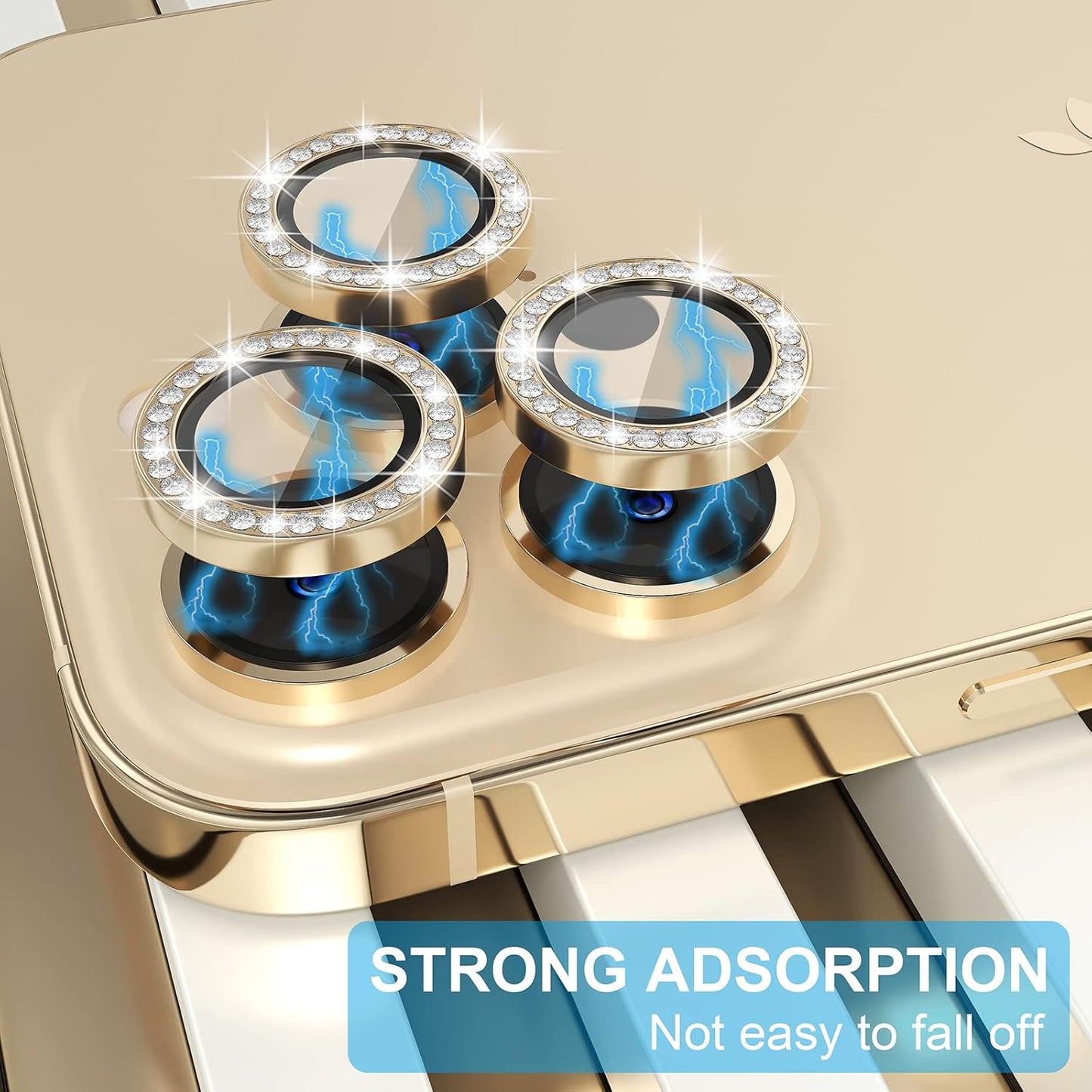 Choiche [3+1 for iPhone 13 Pro/iPhone 13 Pro Max Camera Lens Protector Bling, 9H Tempered Glass Camera Cover Screen Protector Metal Ring Decoration Accessories (Diamond-Gold)