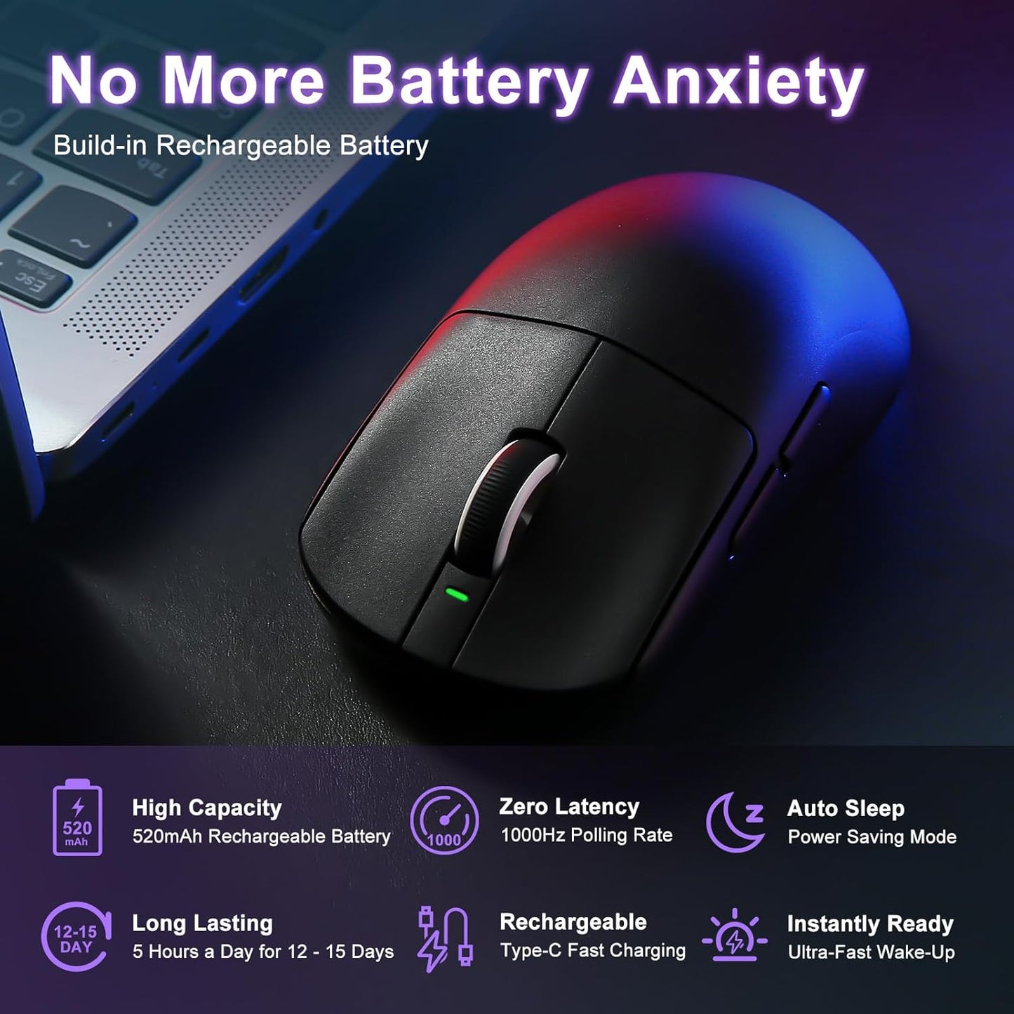 R1 SE+ Gaming Mouse, 18000 DPI, High-Precision PAW3395 SE Sensor,55g Lightweight,Three Connection Modes Wireless Mouse, Programmable Ergonomic Mouse Suitable for Laptops/PC/Mac (Black)