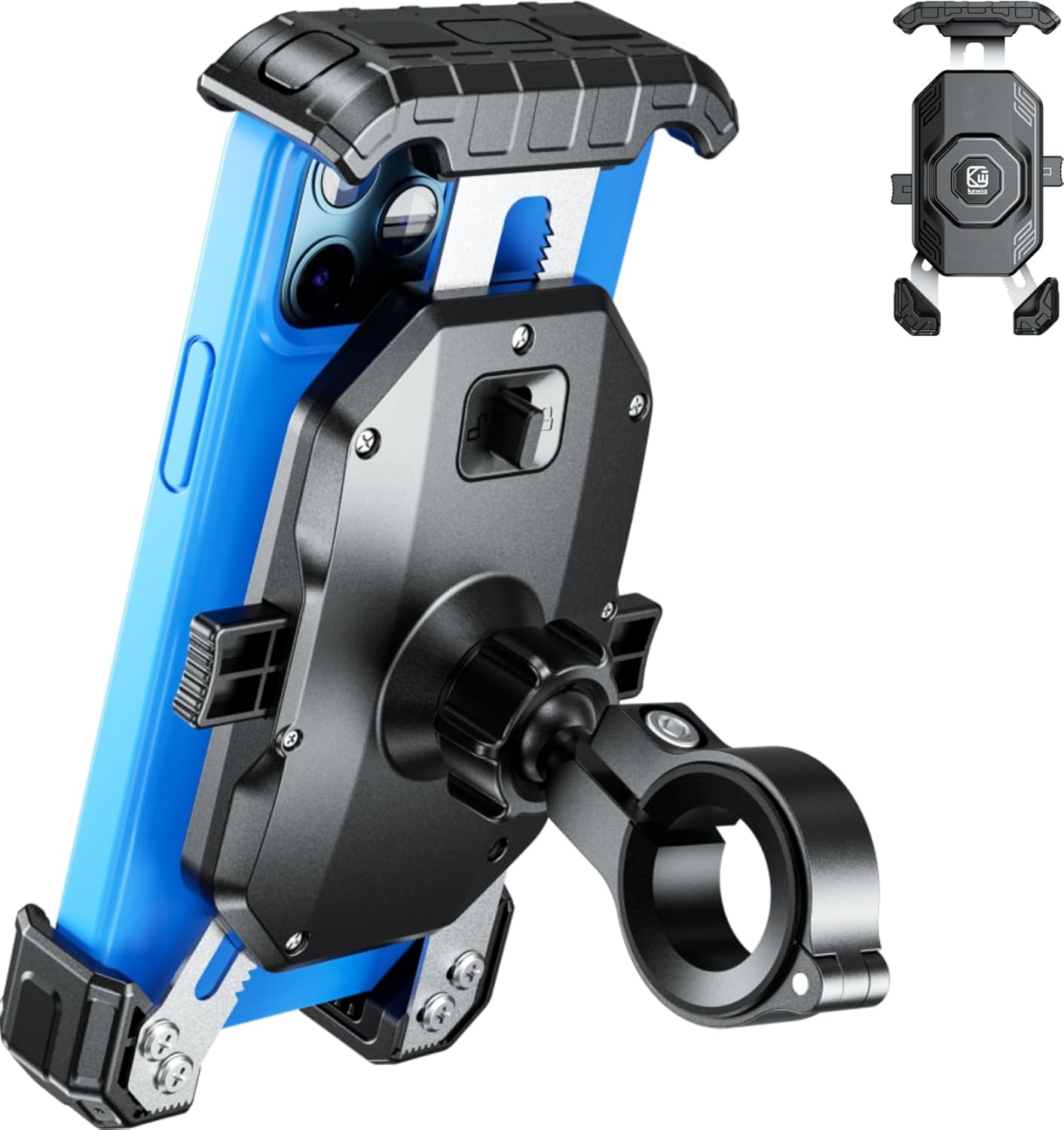 Kewig Motorcycle Phone Mount Holder - [No Scratches Camera ] [1s Lock] Motorcycle Cell Phone Mount, Bike Handlebar Phone Holder for 5.5-7.2" Phones