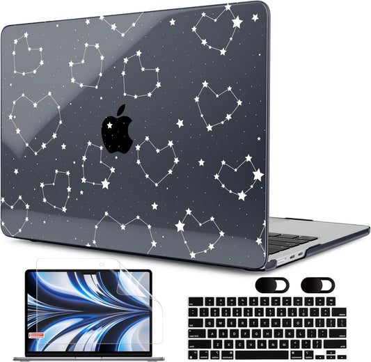 MEEgoodo Case for MacBook Air M4/M3/M2 13.6 inch 2025 2024 2022, Fit Model A3240 A3113 A2681, Compatible with MacBook Air 13 inch, Laptop Hard Shell Case with Keyboard Cover, Constellations & Hearts
