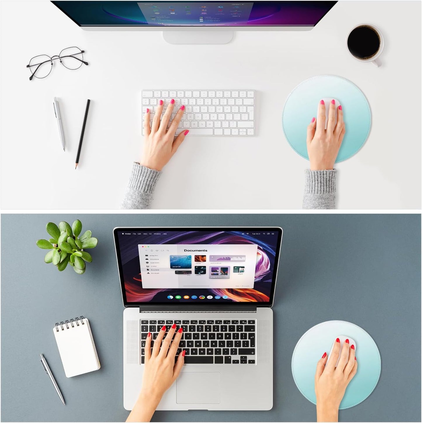 ITNRSIIET Mouse Pad Non-Slip Rubber Base Smooth Surface Stitched Edges Waterproof Durable Compatible with All Mice for Office & Gaming, Desk Accessory, Diameter 8.7 inch, Sky Gradient