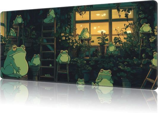 Mouse Pad Large Cute Frogs Non-Slip Game Desk Mat with Stitched Edge Laptop Keyboard Desk Pad for Work Home Gaming (35.4 x 15.7 Inches)