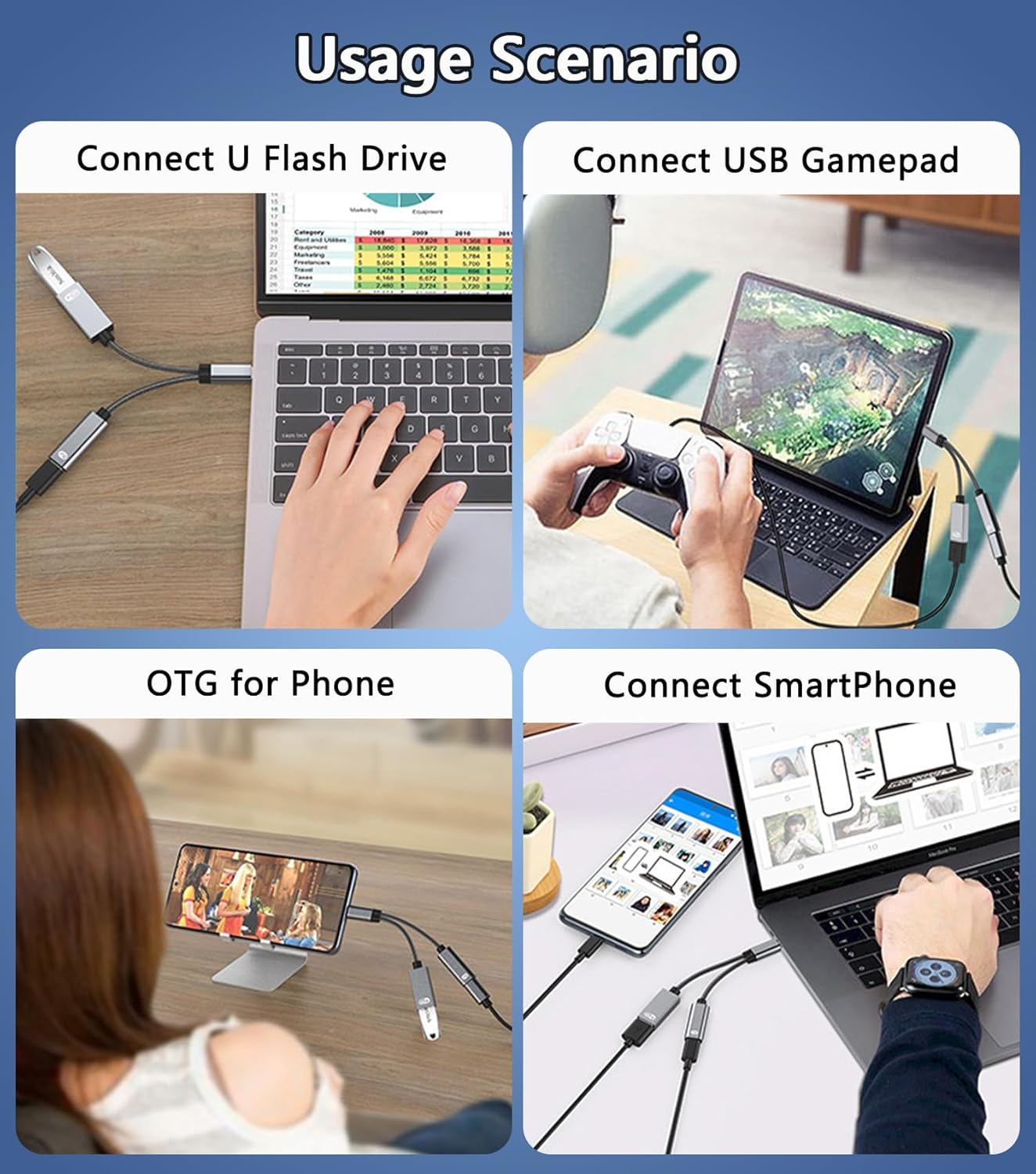 USB C to USB OTG Adapter, 2 in 1 USB C Splitter with PD 60W Charging Port and USB 3.0 Female Port Compatible wit iPhone 15 Pro, MacBook Pro,Chromebook, Galaxy and More Type-C Devices