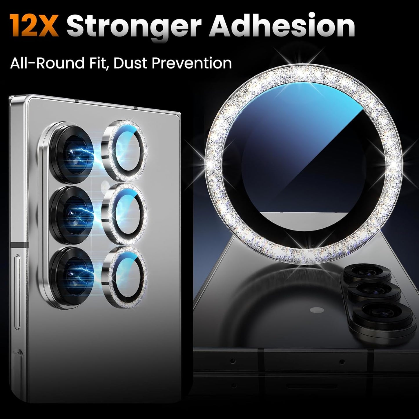 YWXTW for Samsung Galaxy Z Fold 7 Camera Lens Protector, [12X Stronger Adhesion] Individual Anti Scratch Metal Ring Tempered Glass Camera Screen Protector for Z Fold 7 Accessories 2025 (Glitter Silver)