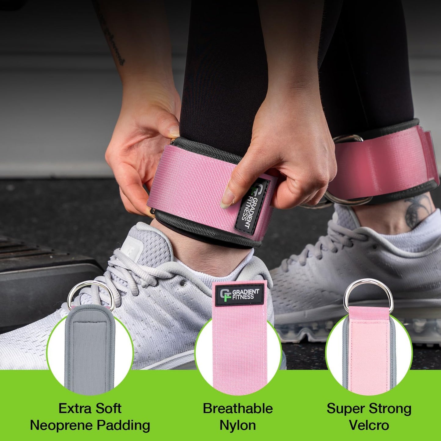 Gradient Fitness Ankle Straps (2 Pack) | Ankle Strap for Cable Machine, Ankle Bands for Working Out, Cable Ankle Strap