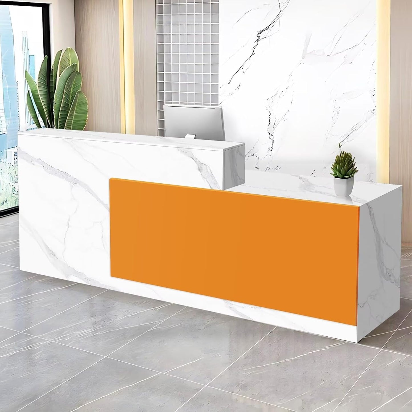 Reception Desk with Counter Modern Checkout Counter with Lockable Drawer Keyboard Tray Receptionist Desk for Office Salon Reception Table U Right 59inch/150cm