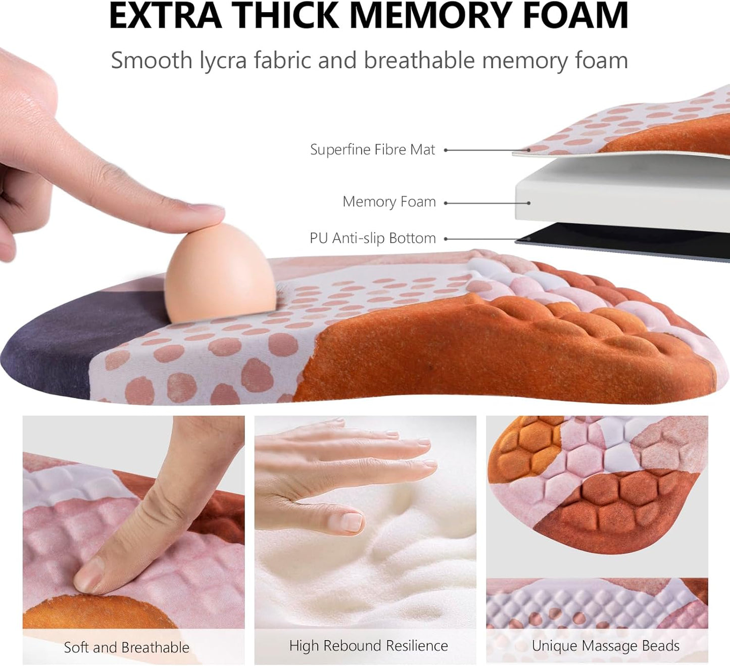 Mouse Pad Wrist Support, Laokiiy 2 in1 Keyboard Wrist Rest+ Ergonomic Mouse Pad, Non-Slip Wrist Rest for Computer Keyboard, Made Easy Typing & Relieve Wrist Pain Boho