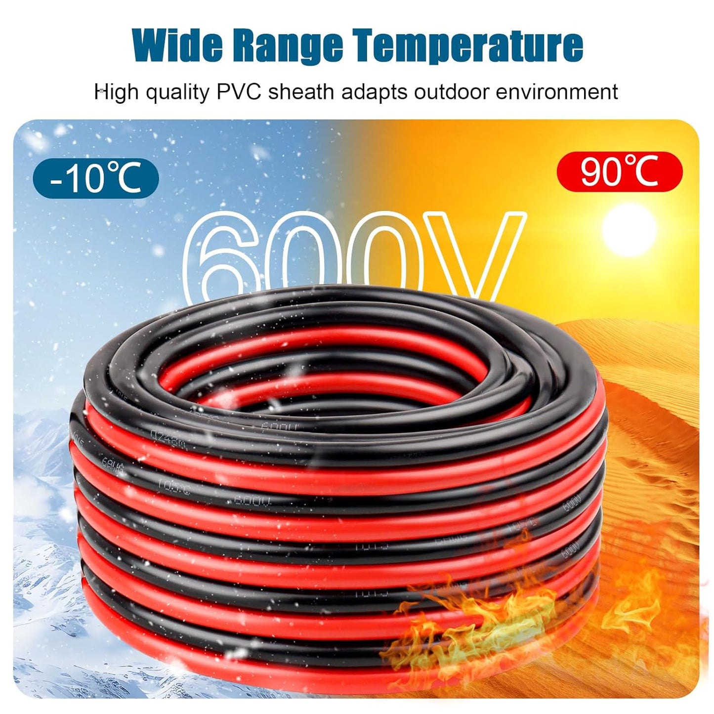 6 Gauge Wire 2 Conductors Copper Wire, 6 AWG Battery Cable Oxygen Free Copper Wire for Solar Panel, Automotive, Trailer, RV and Speaker (6 Gauge 100FT)