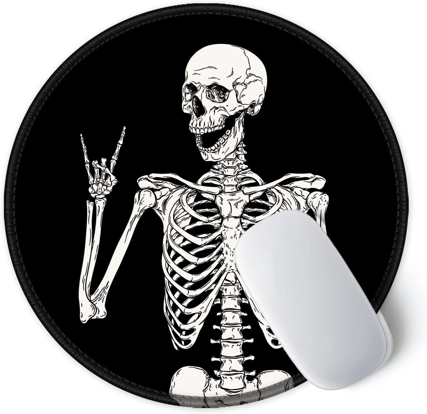 ITNRSIIET Round Mouse Pad with Stitched Edge Premium-Textured Waterproof Non-Slip Rubber Base Desktop Protection Mat Diameter 8.7 inches, Human Skeleton