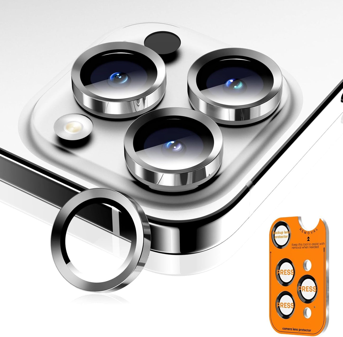 Camera Lens Protector for iPhone 16 Pro Max/16 Pro/15 Pro Max/15 Pro/14 Pro Max/14 Pro, Sapphire Glass Metal Individual Camera Cover Screen, Anti-drop, Scratch Resistant, Case Friendly- White Titanium