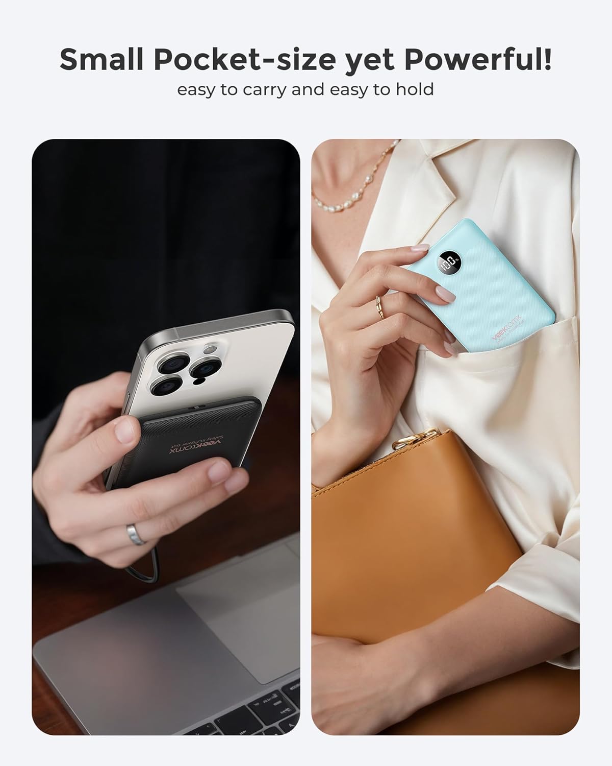 VEEKTOMX Mini Portable Charger 10000mAh, 22.5W Fast Charging Small Power Bank Slim & Lightweight Portable Phone Charger, Dual Voltage Battery Pack Compatible with iPhone/Samsung/Google/Tablet, Blue