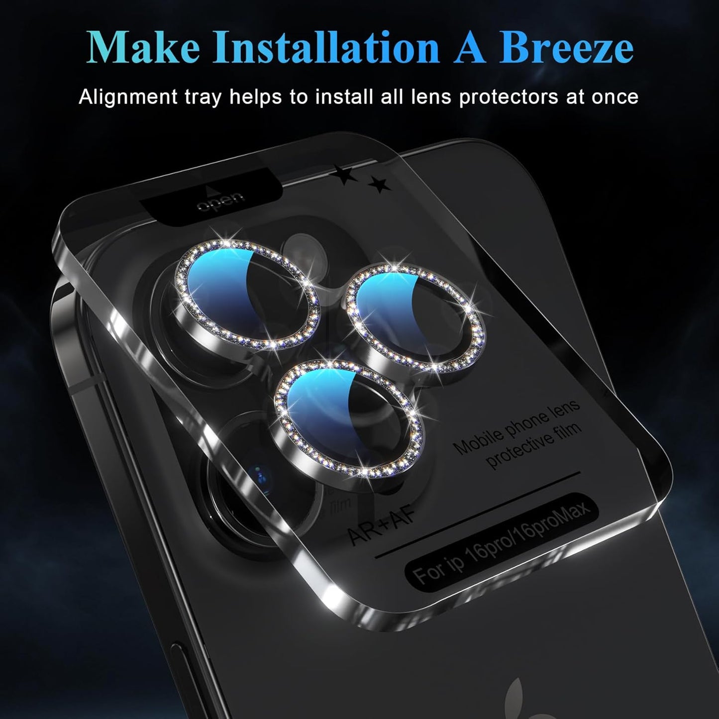 YWXTW Designed for iPhone 16 Pro/iPhone 16 Pro Max Camera Lens Protector Bling, [New Glitter Design] Individual Metal Tempered Glass Camera Cover Accessories Case Friendly (Black Titanium)