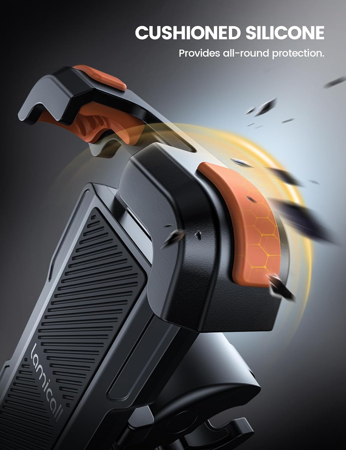 Lamicall Motorcycle Phone Mount, Bike Phone Holder - Upgrade Quick Install Handlebar Clip for Bicycle Scooter, Cell Phone Clamp for iPhone 15 14 13 Pro Max, Galaxy S23 and More 4.7-6.8" Phone, Orange