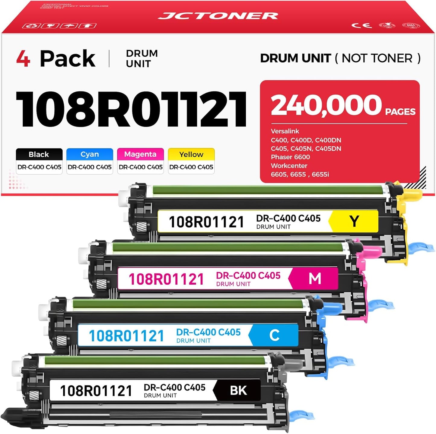 C400 C405 Drum Unit 108R01121 Imaging Drum（Black Cyan Magenta Yellow 4-Pack） Replacement for Xerox Versalink C400 C400D C400DN C405 C405N C405DN Phaser 6600 Workcenter 6605 6655 6655i Color Printer