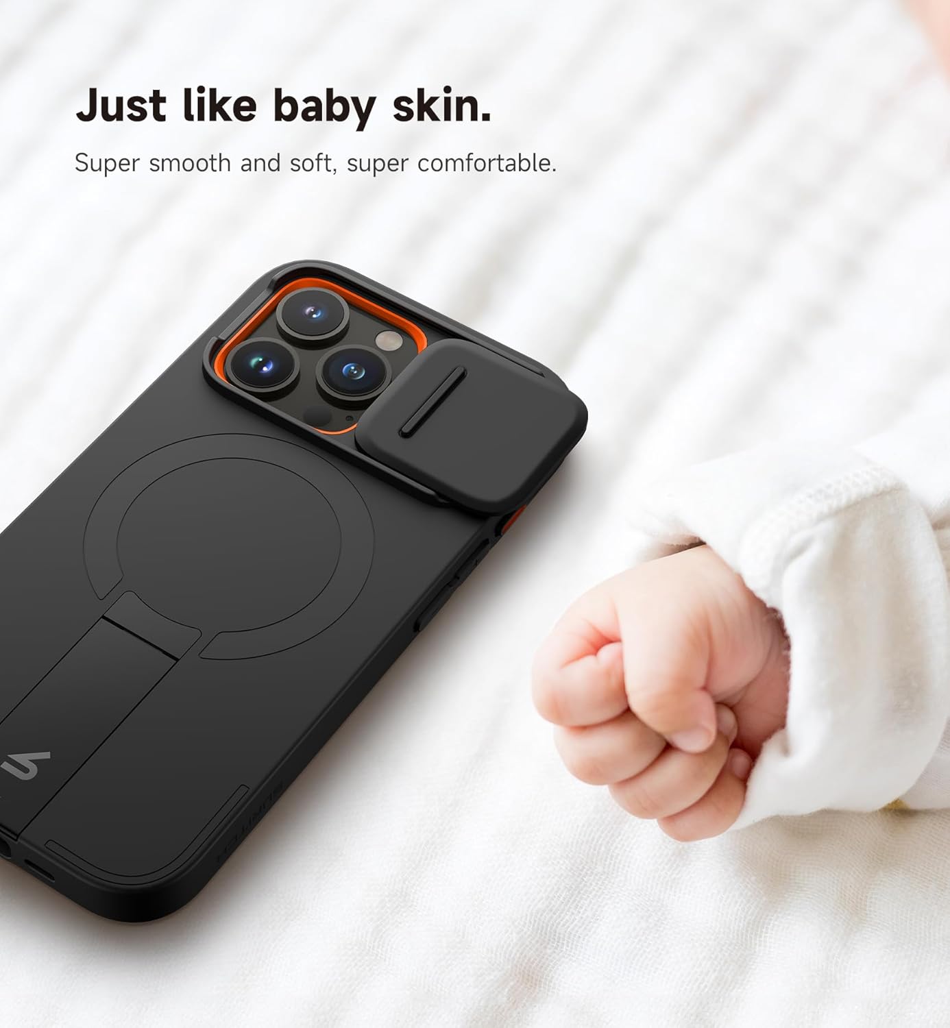 SURITCH for iPhone 15 Pro Case with Magnetic Camera Slide Cover and Adjustable Kickstand, Compatible with MagSafe, Shockproof Bumper Case Slim Protective Cover 6.1 Inch, Black