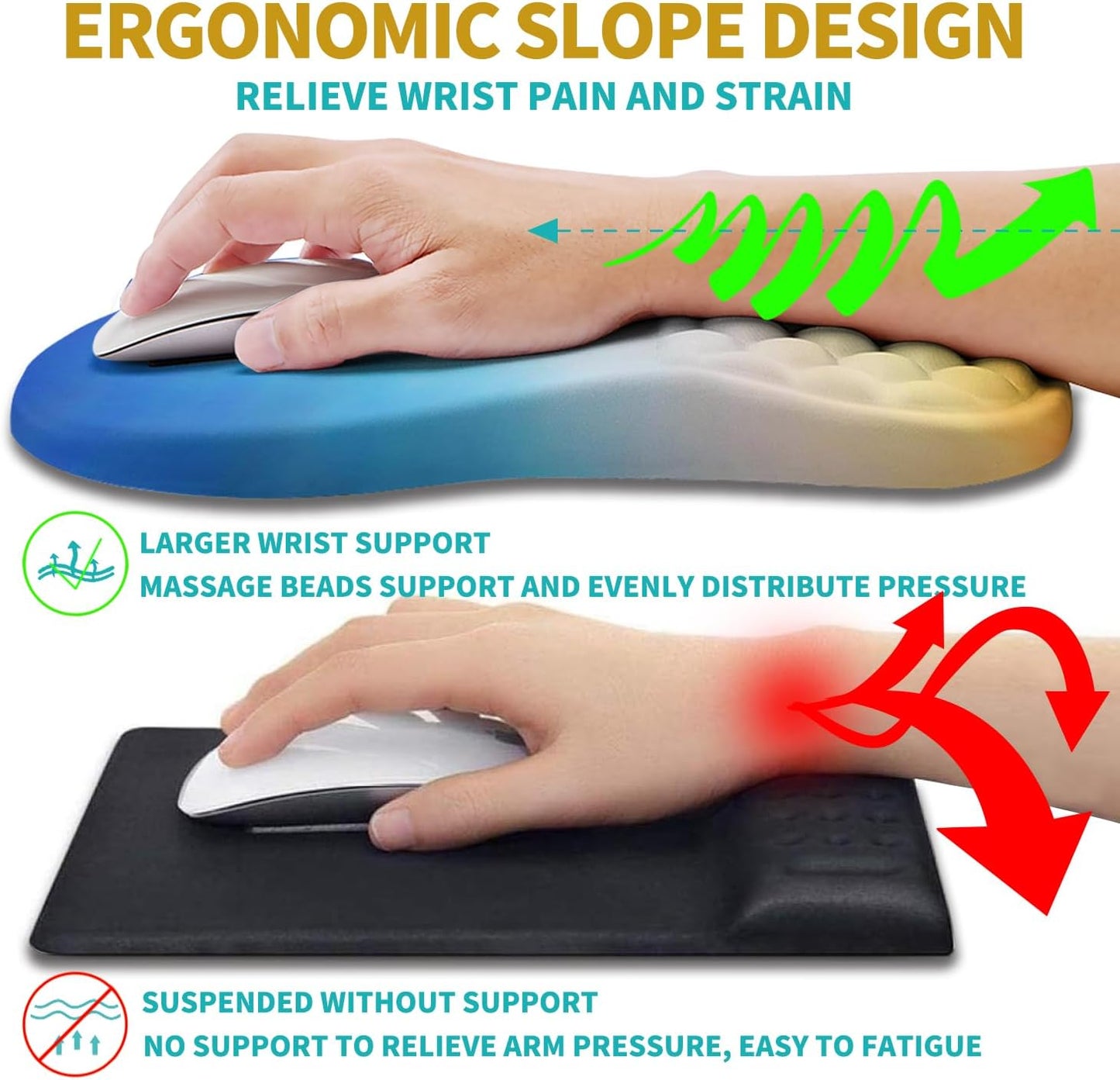 Hokafenle 2 in 1 Ergonomic Mouse Pad Wrist Support & Wrist Rest for Computer Keyboard Set, with Relieve Carpal Tunnel Pain Massage Bulge and Full Memory Gel Design (2In1 Set, Morning Sky)
