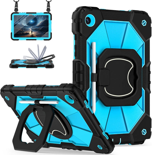 for Galaxy Tab A9 Plus Case 11 Inch, Rugged Case for Samsung Galaxy A9+ Tablet with Screen Protector 360 Rotating Stand Shoulder Strap Pen Holder, 2023 Model(SM-X210/X216/218), Black Blue
