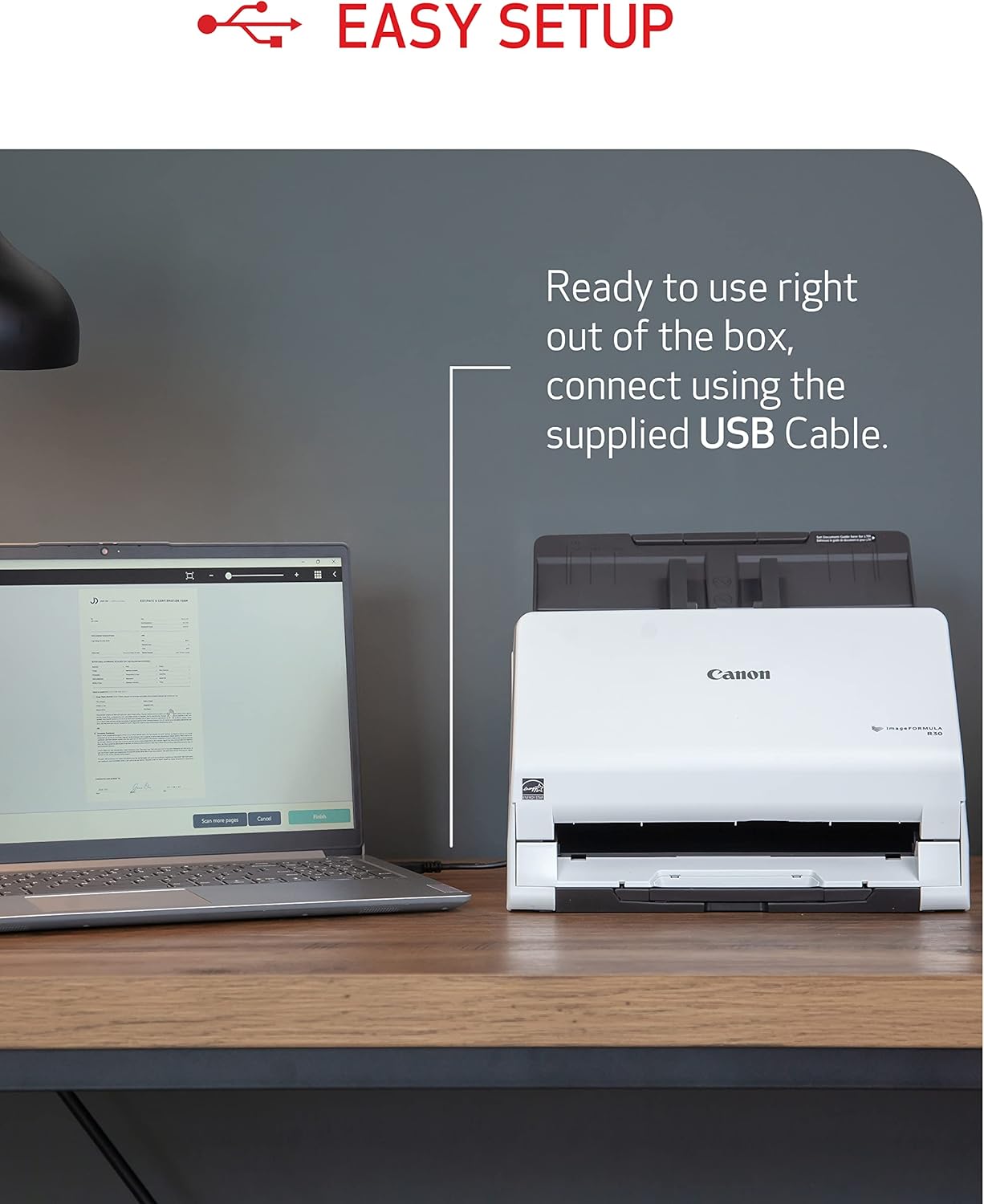 Canon imageFORMULA R30 - Office Document Scanner, Auto Document Feeder, Duplex Scanning, Plug-and-Scan Capability, No Software Installation Required