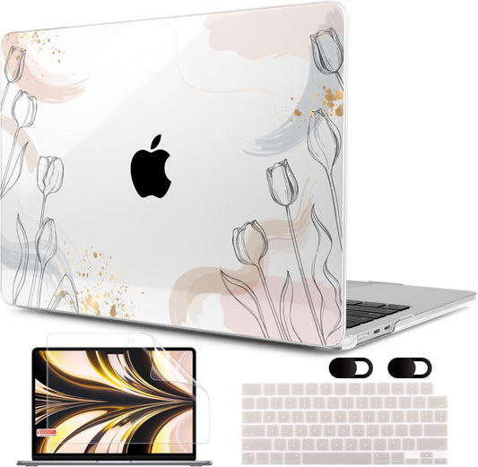 MEEgoodo Case for MacBook Air M4/M3/M2 13.6 inch 2025 2024 2022, Fit Model A3240 A3113 A2681, Compatible with MacBook Air 13 inch,Laptop Hard Shell Case with Keyboard Cover,Engraving Hand Drawn Floral