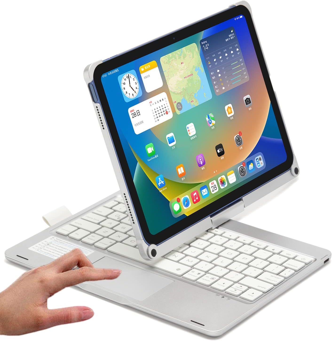 Keyboard Case for iPad 10.2 9th/8th/7th Gen, Rotating Case for iPad9/iPad8/iPad7 with Backlits Touchpad Keyboard-360° Rotatable Smart Cover with Pencil Holder, Silver