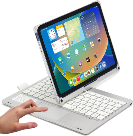 Keyboard Case for iPad 10.2 9th/8th/7th Gen, Rotating Case for iPad9/iPad8/iPad7 with Backlits Touchpad Keyboard-360° Rotatable Smart Cover with Pencil Holder, Silver