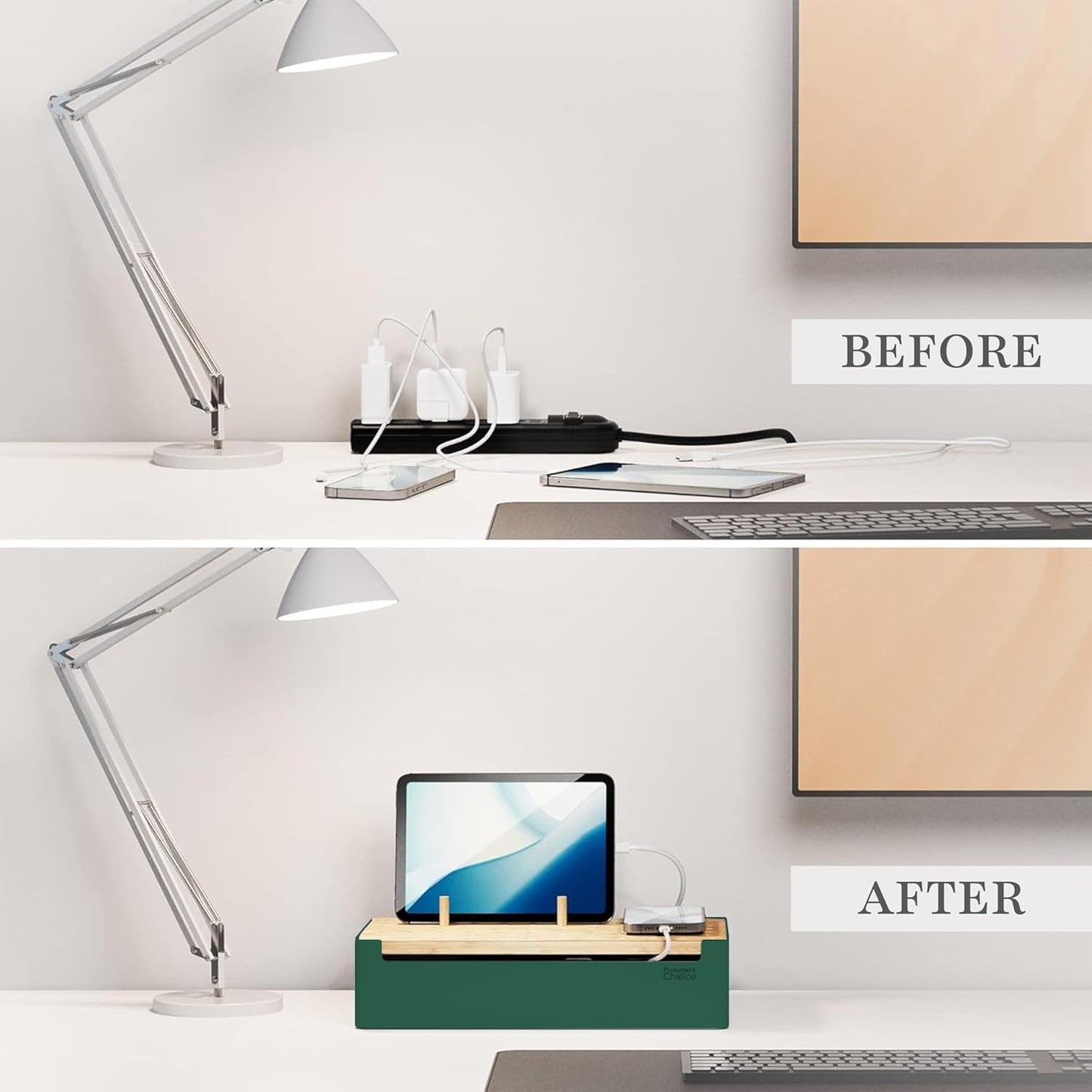 Prosumer's Choice Bamboo Charging Station - Multi Charger Station Organizer - Desk Docking Station for Phones, Tablets, Laptop - Wooden Charging Station with Removable Dividers - Cables Not Included