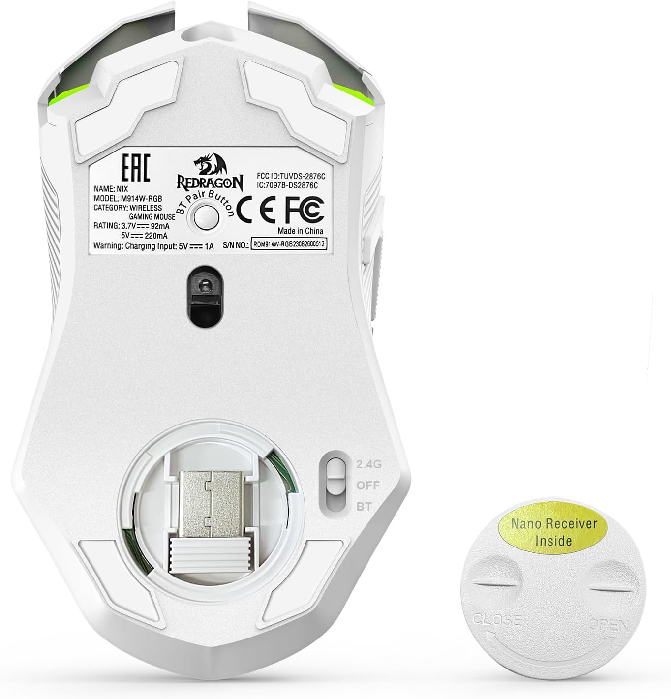 Redragon Wireless Gaming Mouse, Tri-Mode 2.4G/USB-C/Bluetooth Mouse Gaming, 12000 DPI, RGB Backlit, Fully Programmable, Rechargeable Wireless Computer Mouse for Laptop PC Mac, White