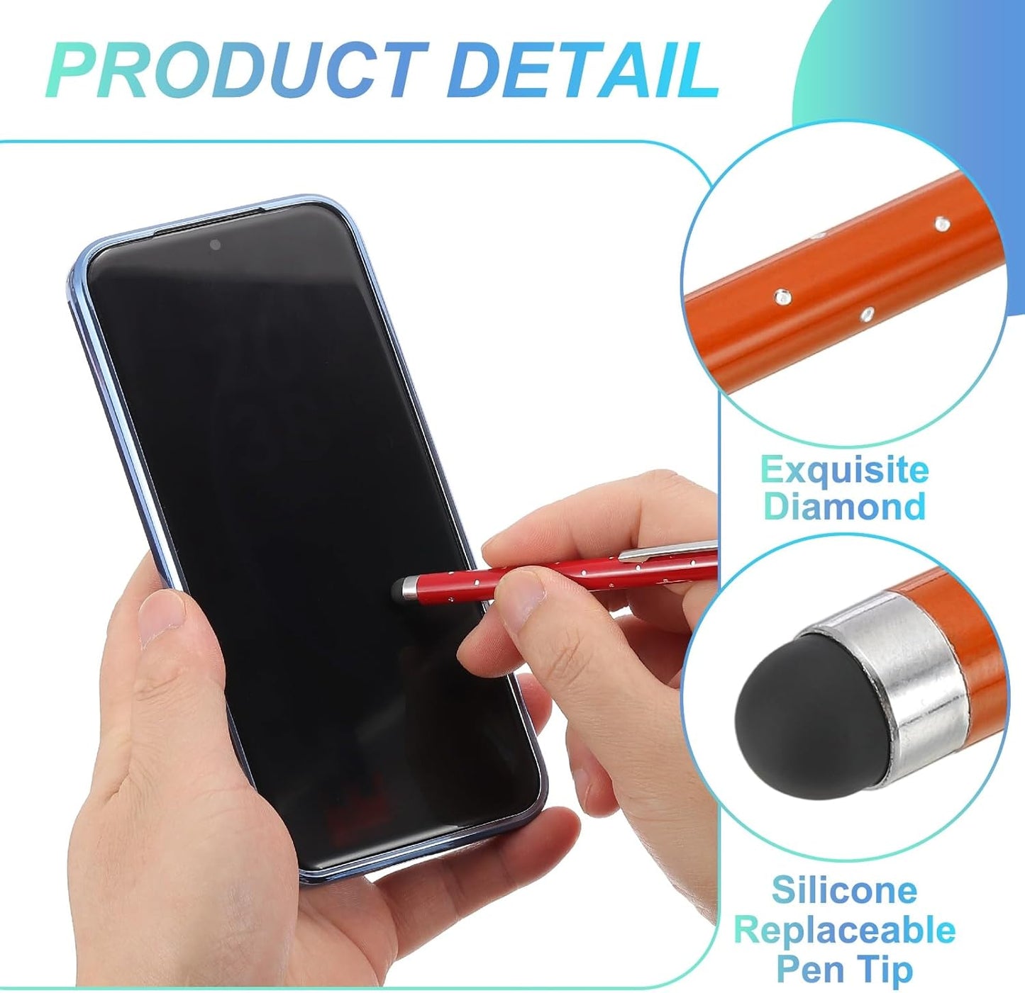 PATIKIL Stylus Pens for Touch Screens, 6 Pcs High Precision Universal Bling Stylus Crystal Metal Capacitive Pen for Touch Screen Devices Phone Tablets Laptop, Orange