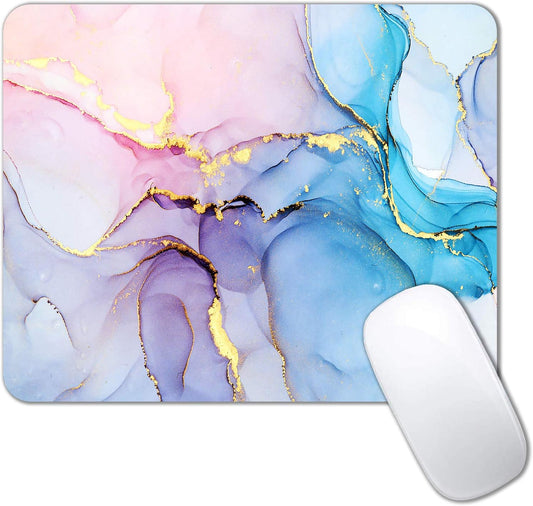 IMAYONDIA Blue Pink Ink Marble Mouse Mat, Custom Design Non-Slip Rubber Base Waterproof Office Mouse Pad, Golden Marbling for Women, 9.5 x 7.9 Inch