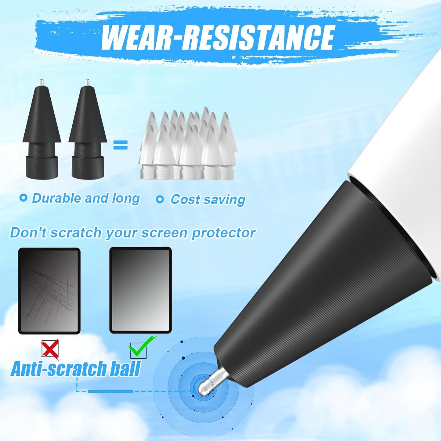 Upgraded Pencil Tips fits for Apple 2nd 1st Gen iPad Pro Pencil,0.78mm No Wear Out Fine Point Precise Control Apple Pen Tip,Longer Tips High Strength Material,Black